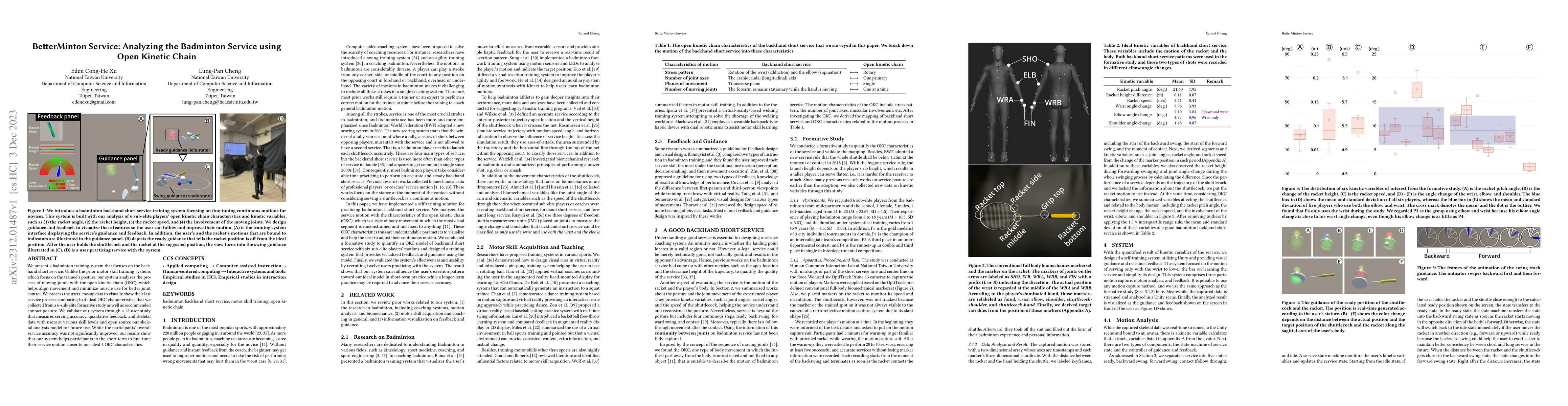 Thumbnail for BetterMinton Service: Analyzing the Badminton Service using Open Kinetic
  Chain