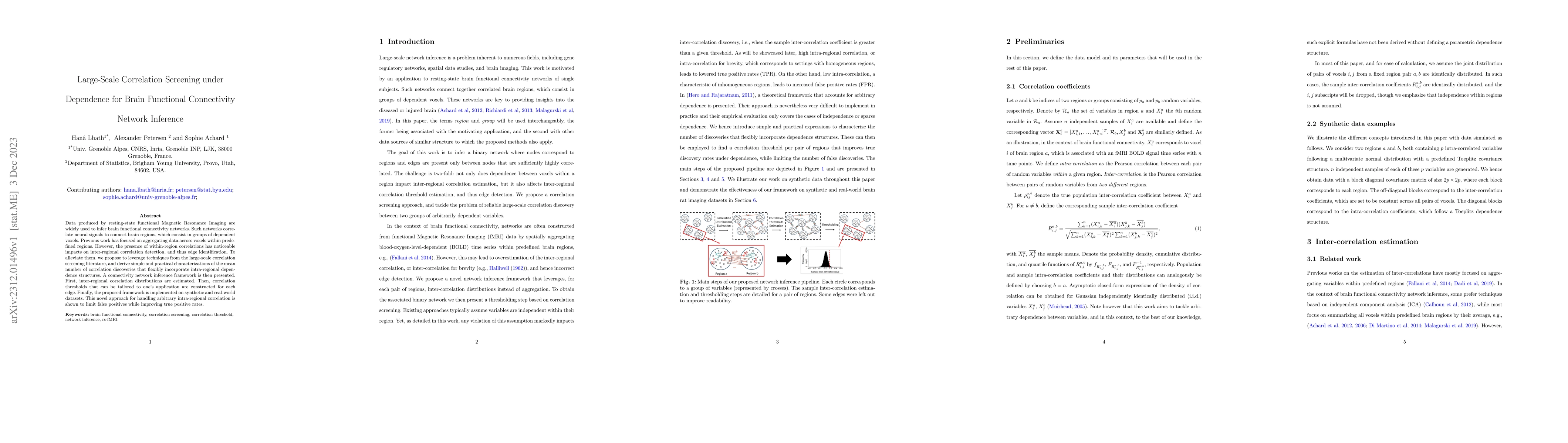 Thumbnail for Large-Scale Correlation Screening under Dependence for Brain Functional
  Connectivity Network Inference