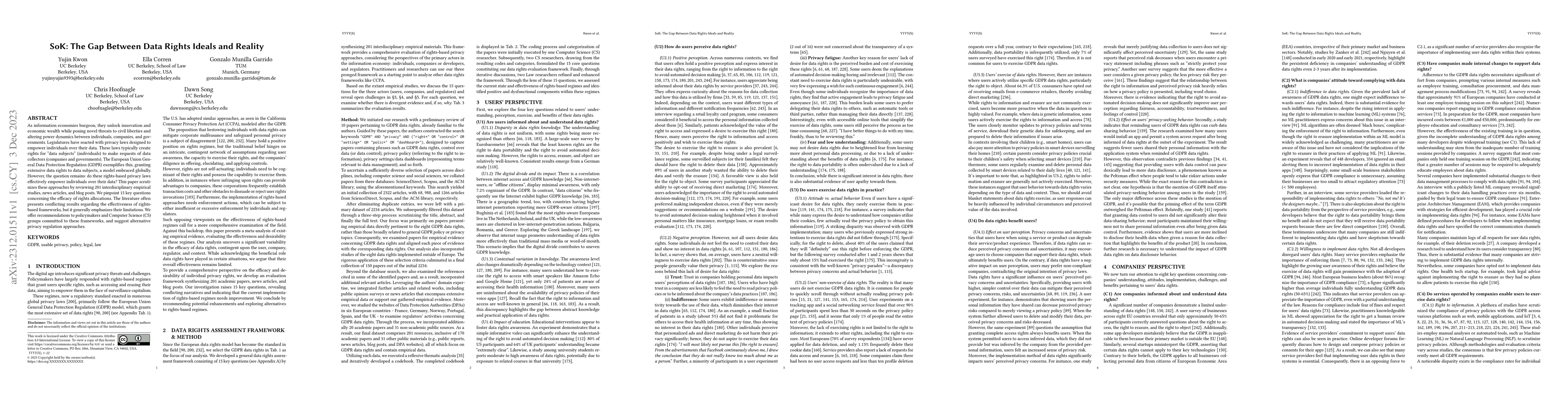 Thumbnail for SoK: The Gap Between Data Rights Ideals and Reality