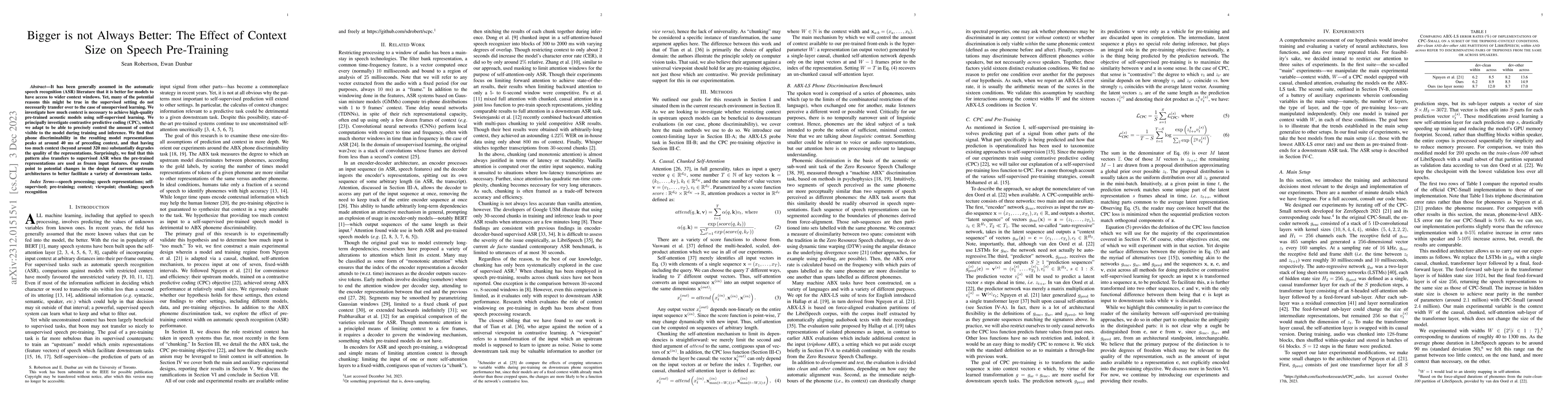 Thumbnail for Bigger is not Always Better: The Effect of Context Size on Speech
  Pre-Training