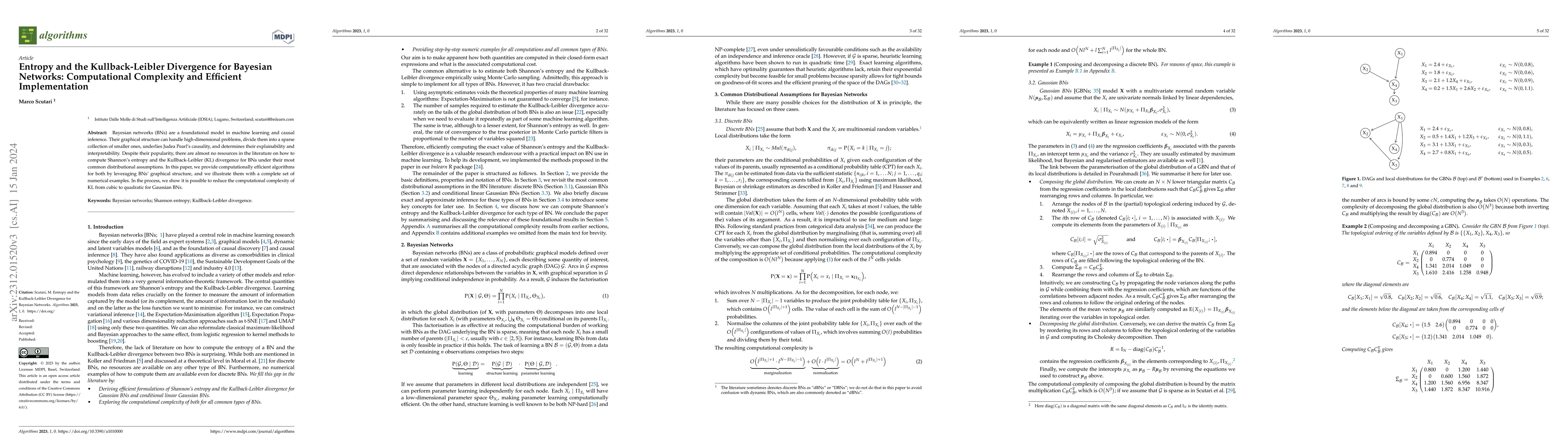 Thumbnail for Entropy and the Kullback-Leibler Divergence for Bayesian Networks:
  Computational Complexity and Efficient Implementation