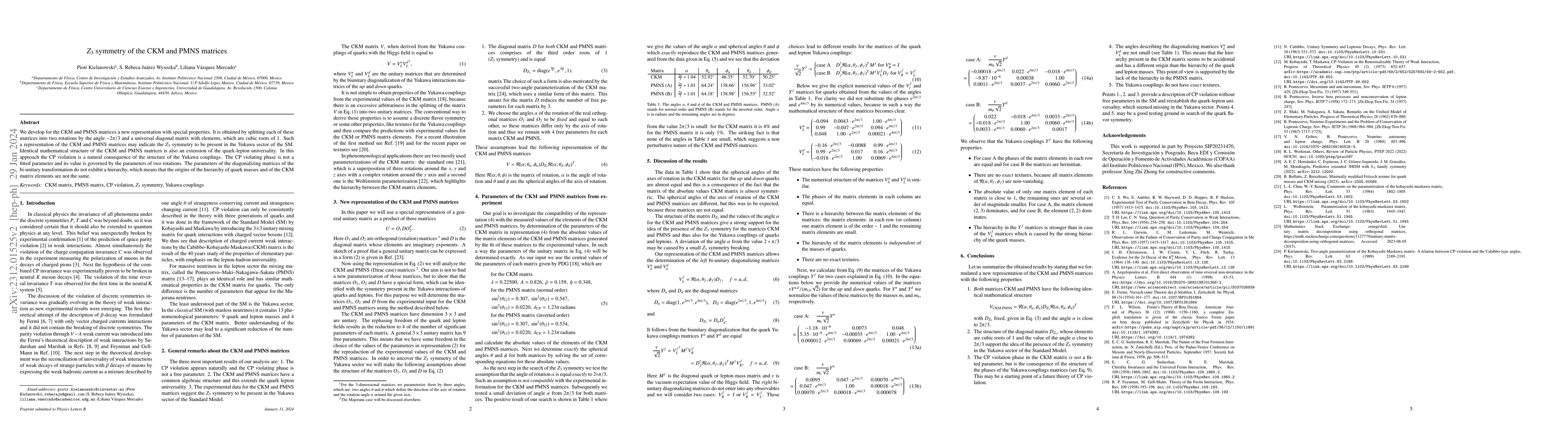 Thumbnail for $Z_3$ symmetry of the CKM and PMNS matrices