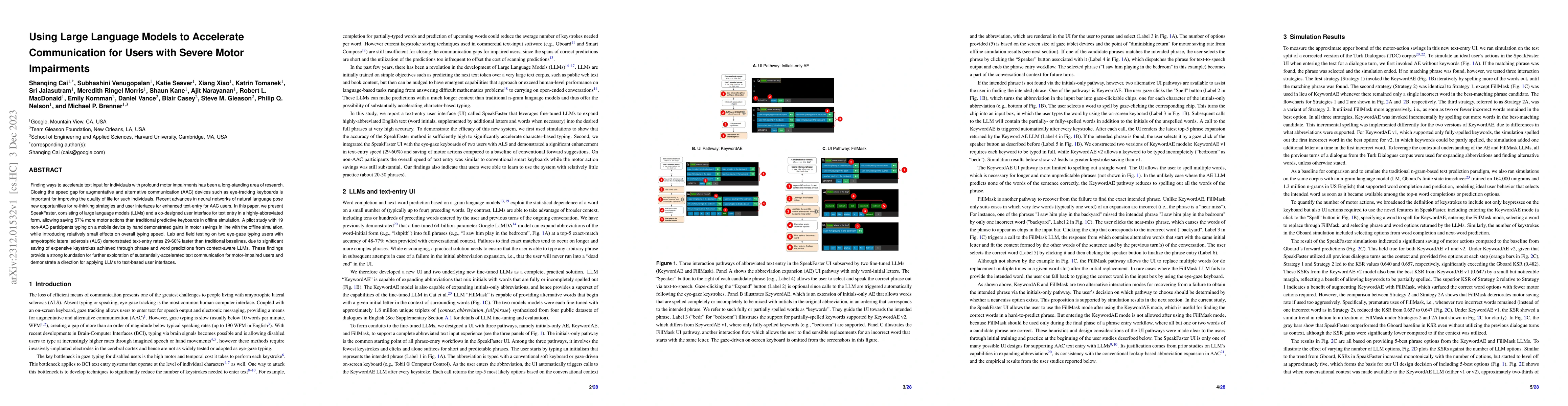Thumbnail for Using Large Language Models to Accelerate Communication for Users with
  Severe Motor Impairments