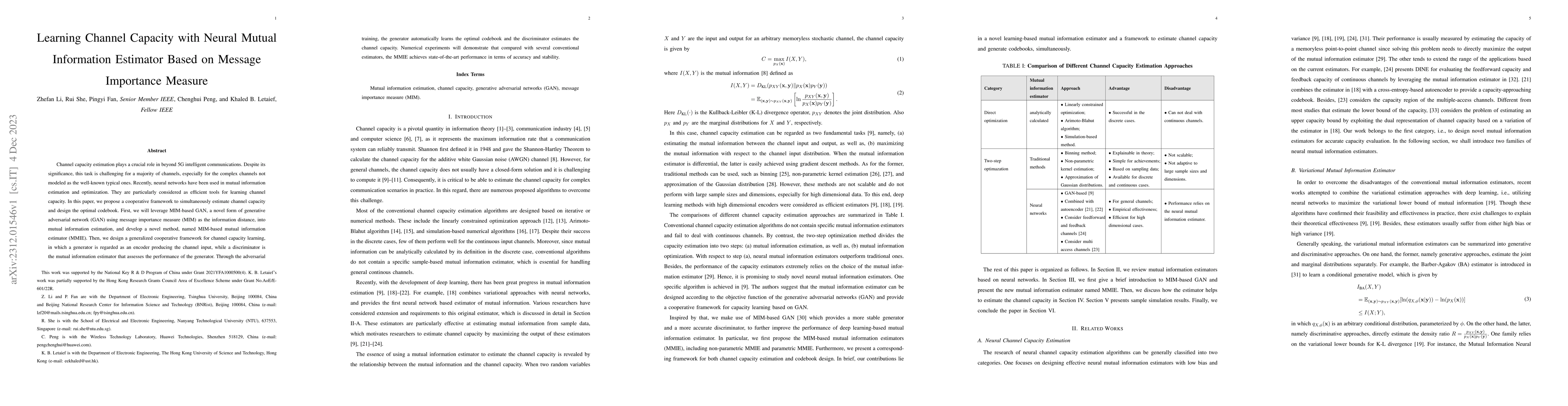 Thumbnail for Learning Channel Capacity with Neural Mutual Information Estimator Based
  on Message Importance Measure