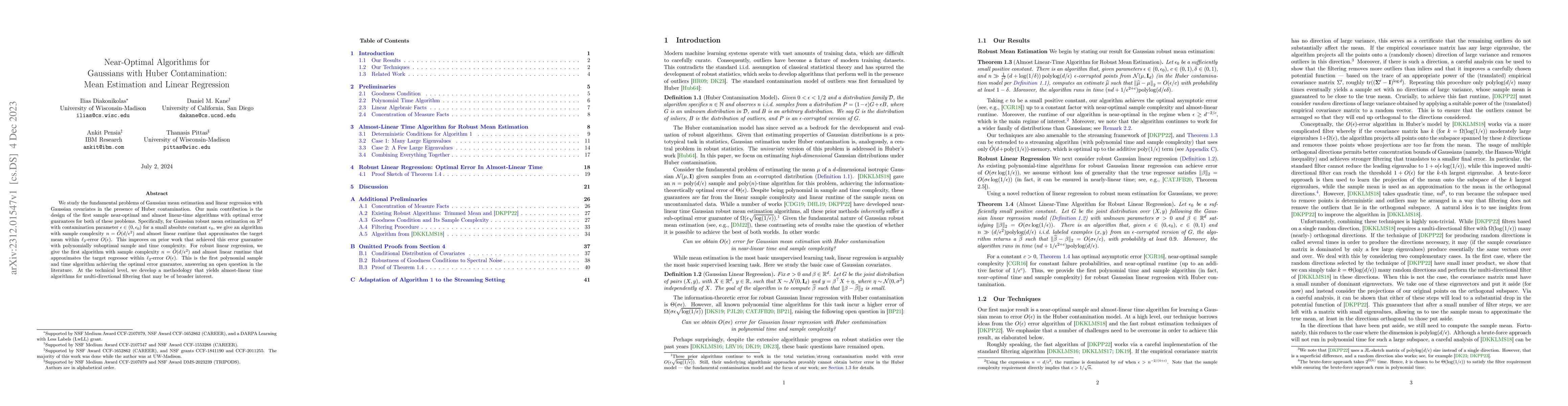 Thumbnail for Near-Optimal Algorithms for Gaussians with Huber Contamination: Mean
  Estimation and Linear Regression