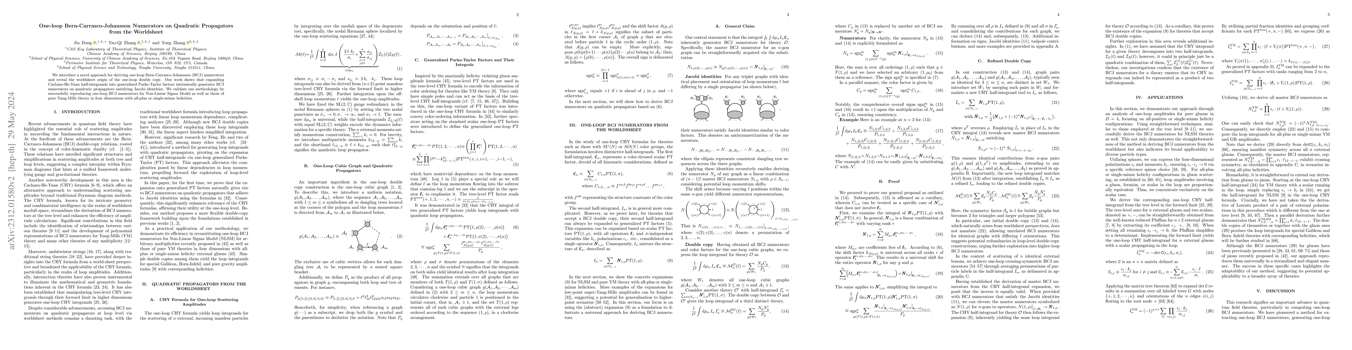 Thumbnail for One-loop Bern-Carrasco-Johansson Numerators on Quadratic Propagators
  from the Worldsheet