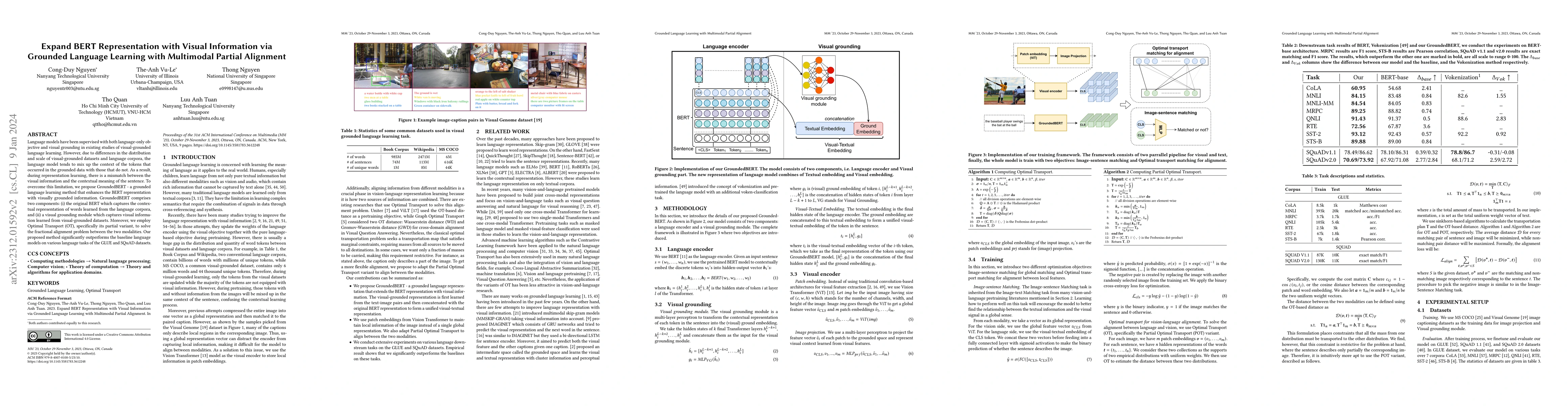 Thumbnail for Expand BERT Representation with Visual Information via Grounded Language
  Learning with Multimodal Partial Alignment