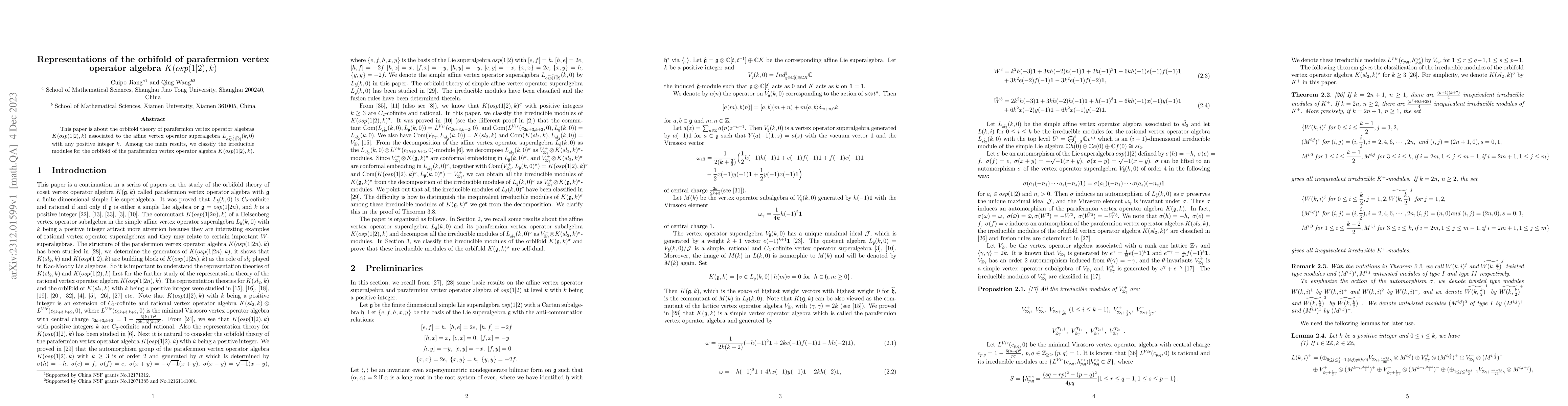 Thumbnail for Representations of the orbifold of parafermion vertex operator algebra
  $K(osp(1|2),k)$