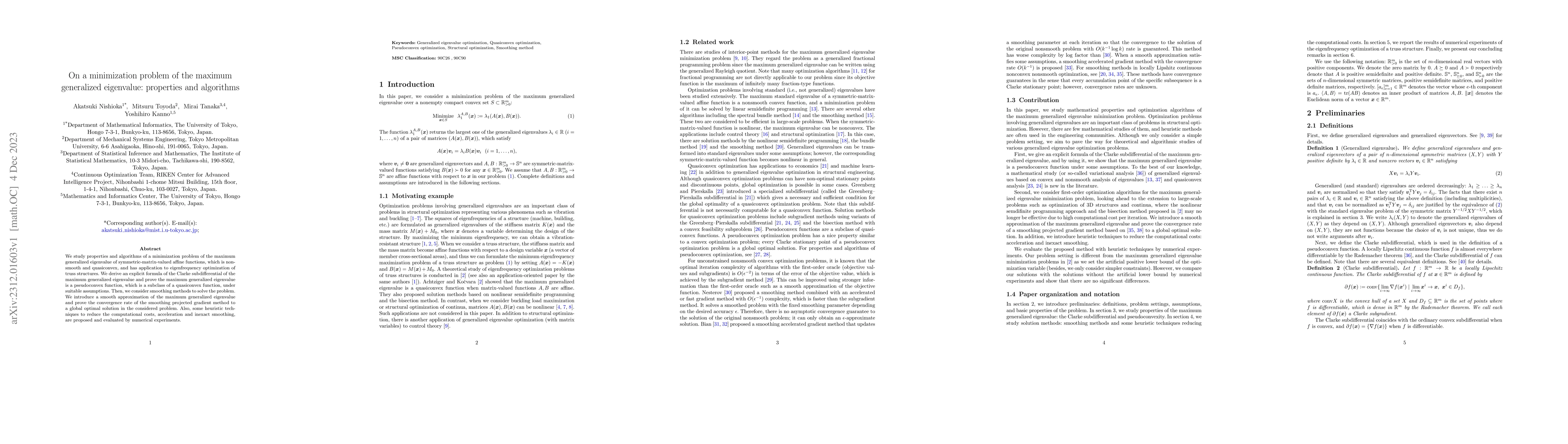 Thumbnail for On a minimization problem of the maximum generalized eigenvalue:
  properties and algorithms