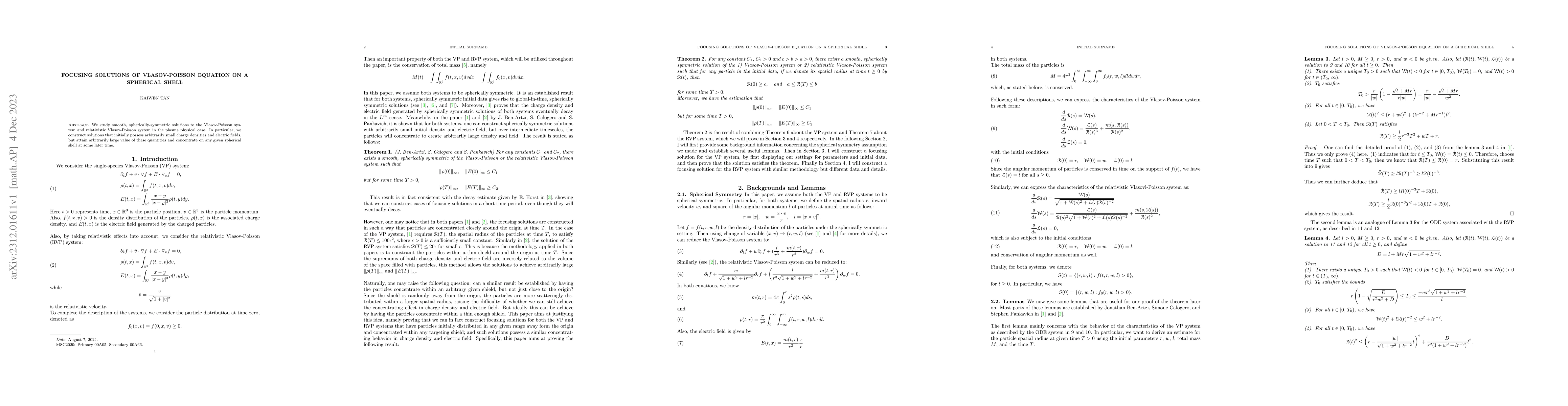 Thumbnail for Focusing solutions of Vlasov-Poisson equation on a spherical shell