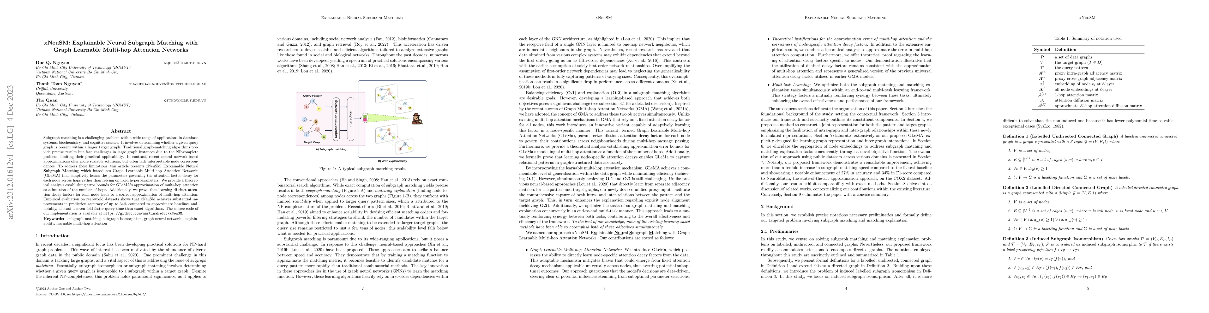 Thumbnail for xNeuSM: Explainable Neural Subgraph Matching with Graph Learnable
  Multi-hop Attention Networks