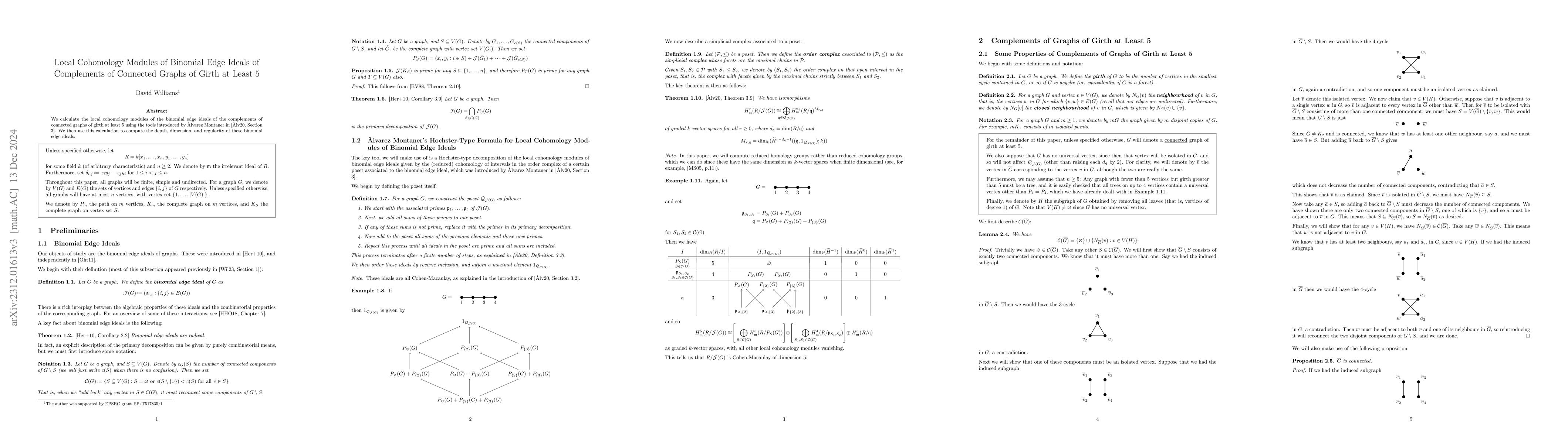Thumbnail for Local Cohomology Modules of Binomial Edge Ideals of Complements of
  Connected Graphs of Girth at Least 5