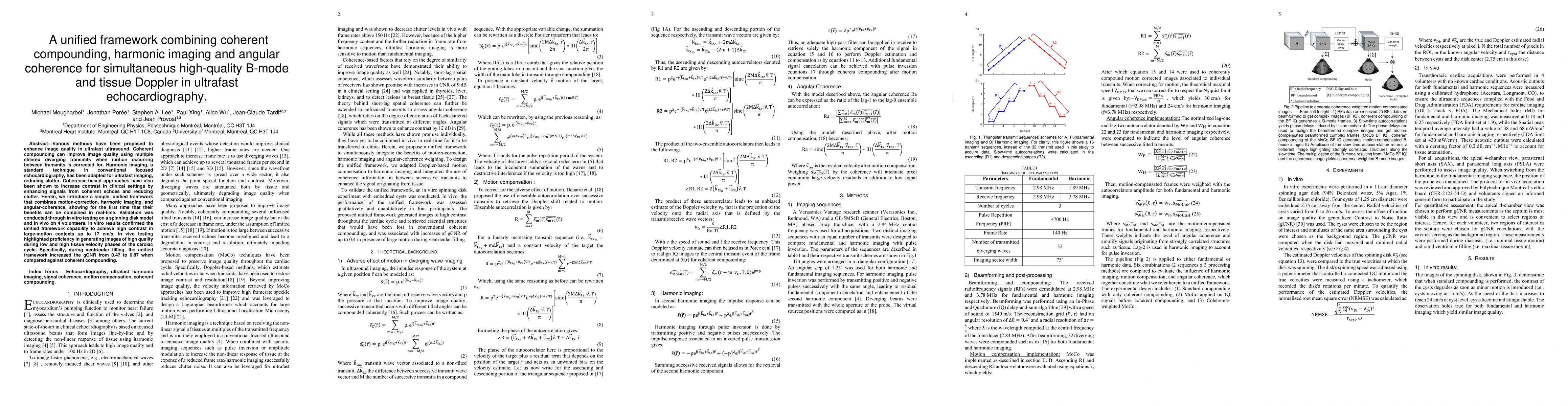 Thumbnail for A unified framework combining coherent compounding, harmonic imaging and
  angular coherence for simultaneous high-quality B-mode and tissue Doppler in
  ultrafast echocardiography