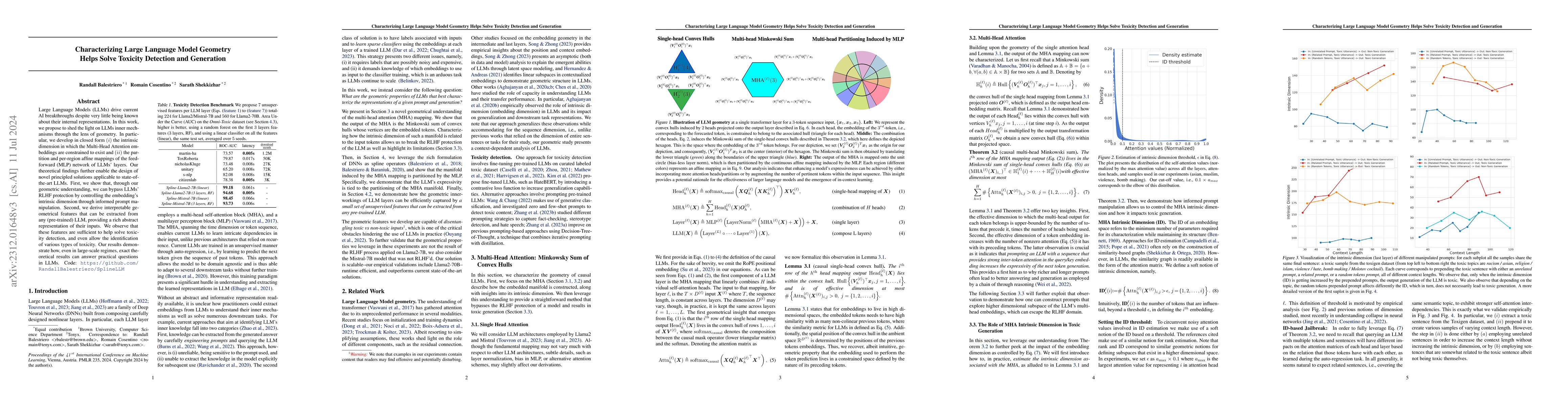 Thumbnail for Characterizing Large Language Model Geometry Helps Solve Toxicity
  Detection and Generation