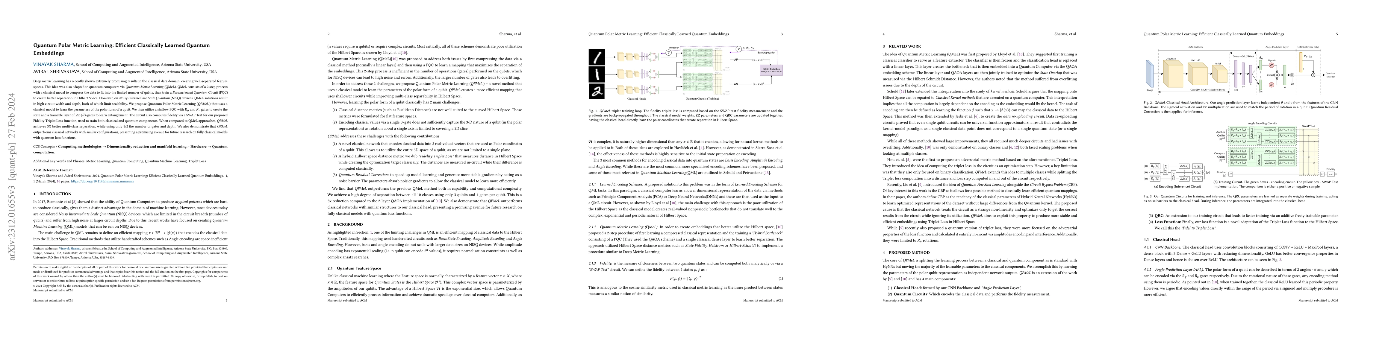 Thumbnail for Quantum Polar Metric Learning: Efficient Classically Learned Quantum
  Embeddings