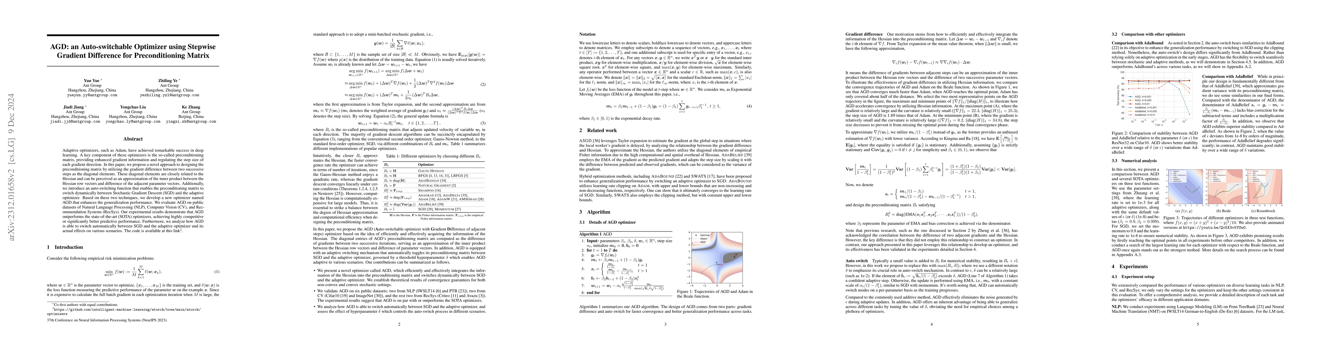 Thumbnail for AGD: an Auto-switchable Optimizer using Stepwise Gradient Difference for
  Preconditioning Matrix
