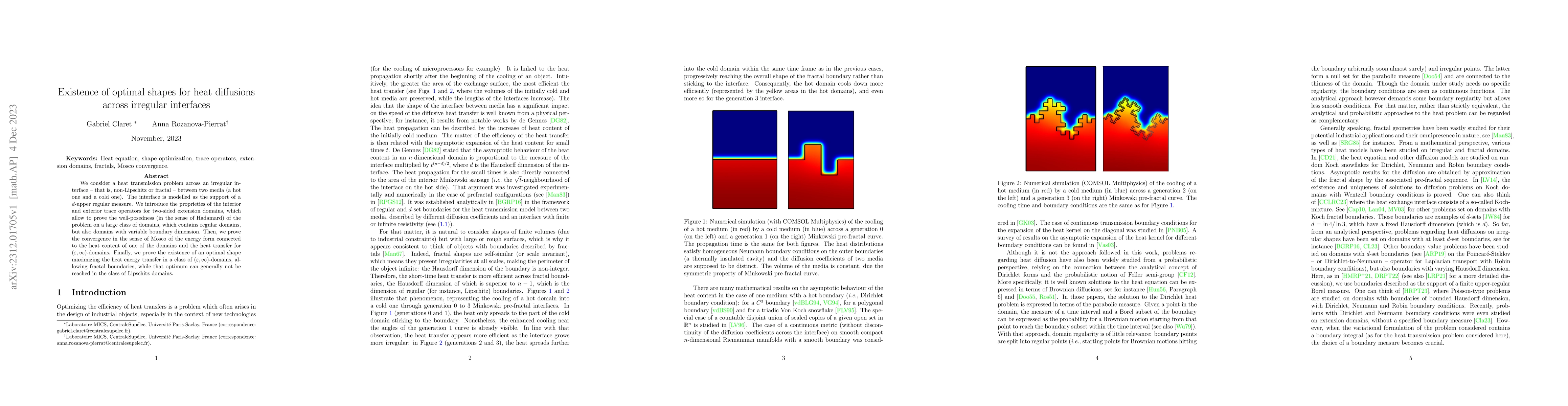 Thumbnail for Existence of optimal shapes for heat diffusions across irregular
  interfaces