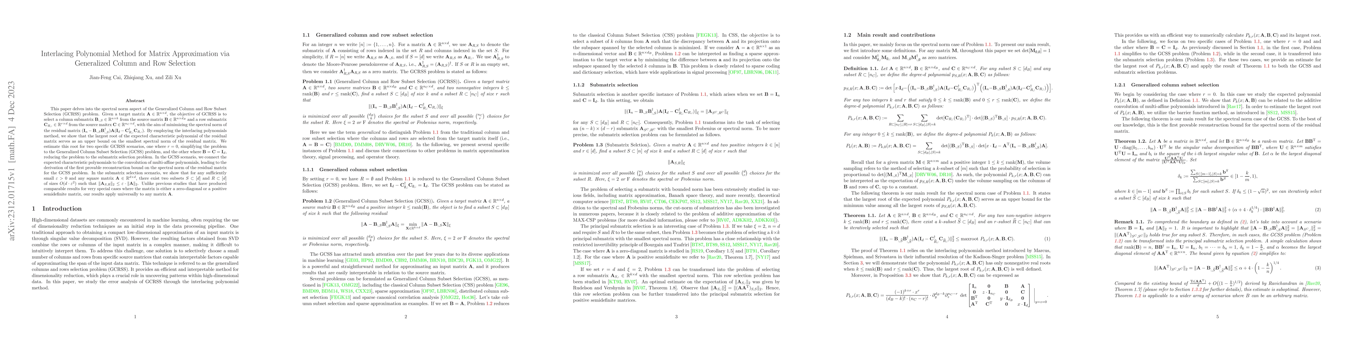 Thumbnail for Interlacing Polynomial Method for Matrix Approximation via Generalized
  Column and Row Selection