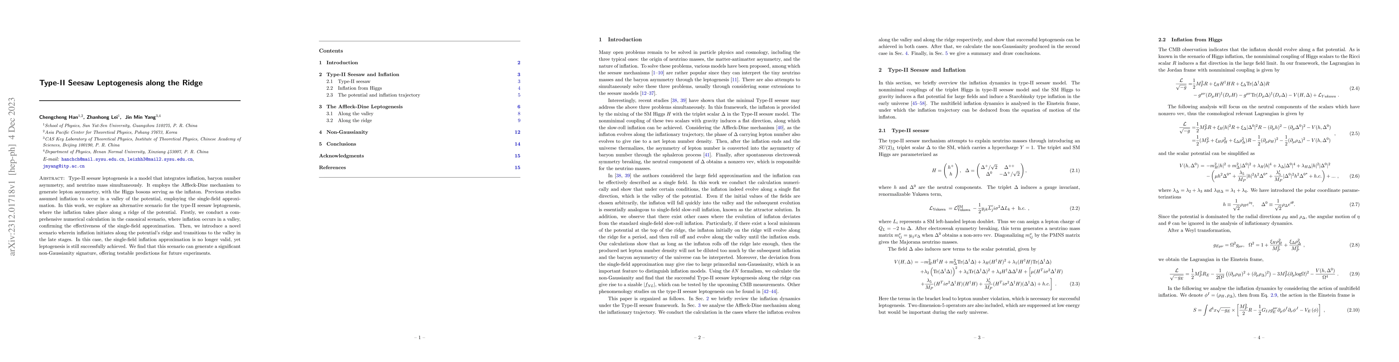 Thumbnail for Type-II Seesaw Leptogenesis along the Ridge