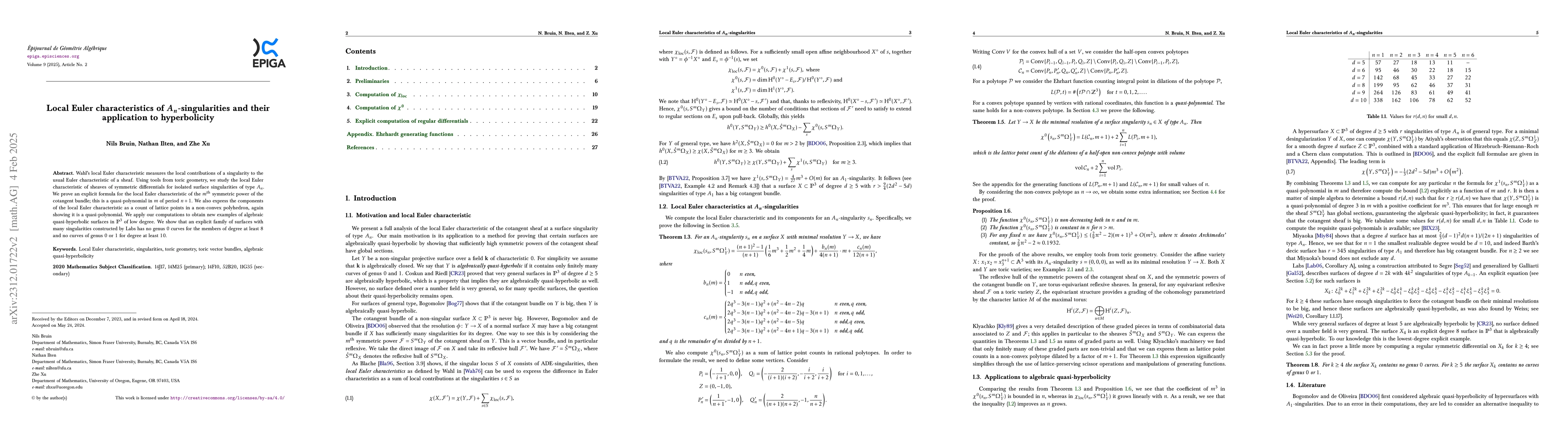 Thumbnail for Local Euler characteristics of $A_n$-singularities and their application
  to hyperbolicity
