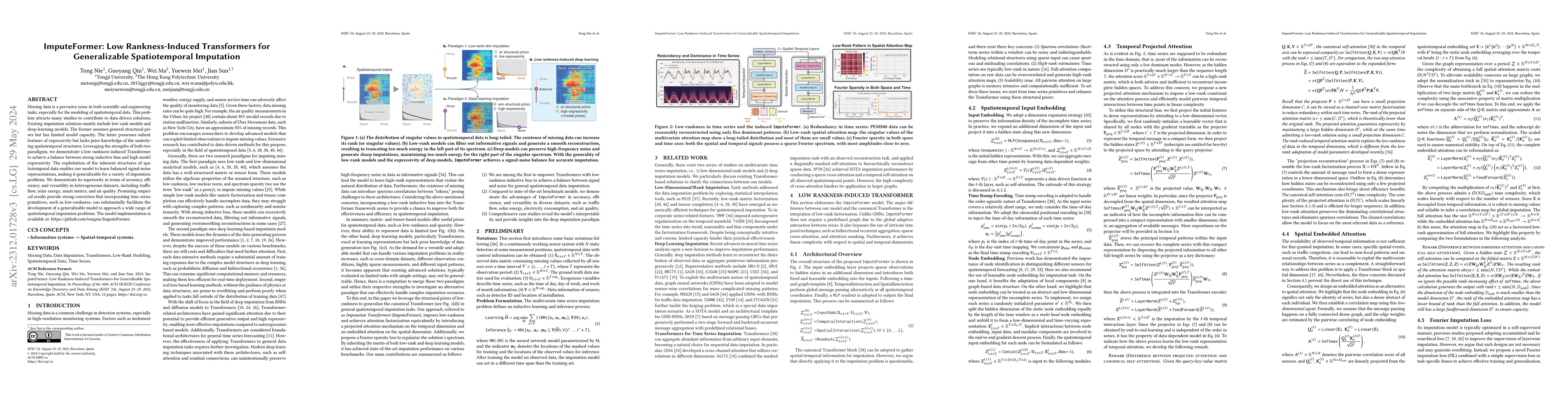 Thumbnail for ImputeFormer: Low Rankness-Induced Transformers for Generalizable
  Spatiotemporal Imputation