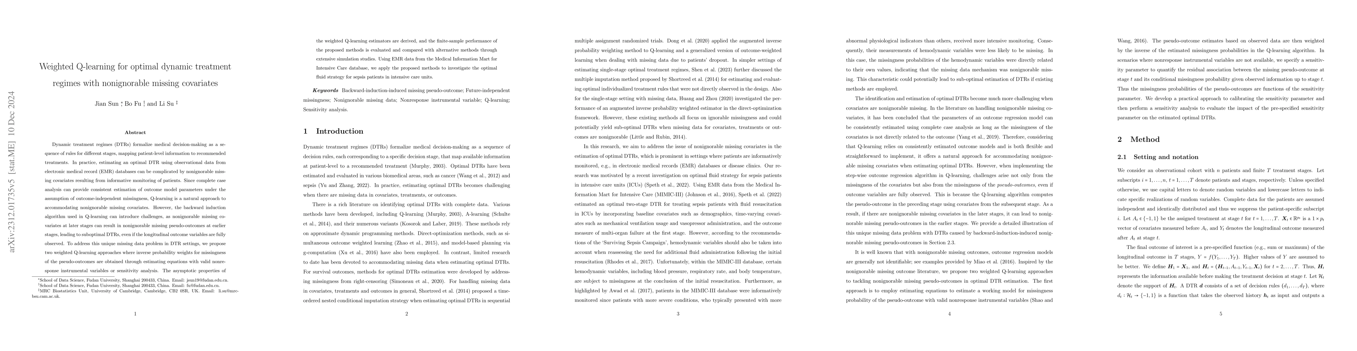 Thumbnail for Weighted Q-learning for optimal dynamic treatment regimes with MNAR
  covariates