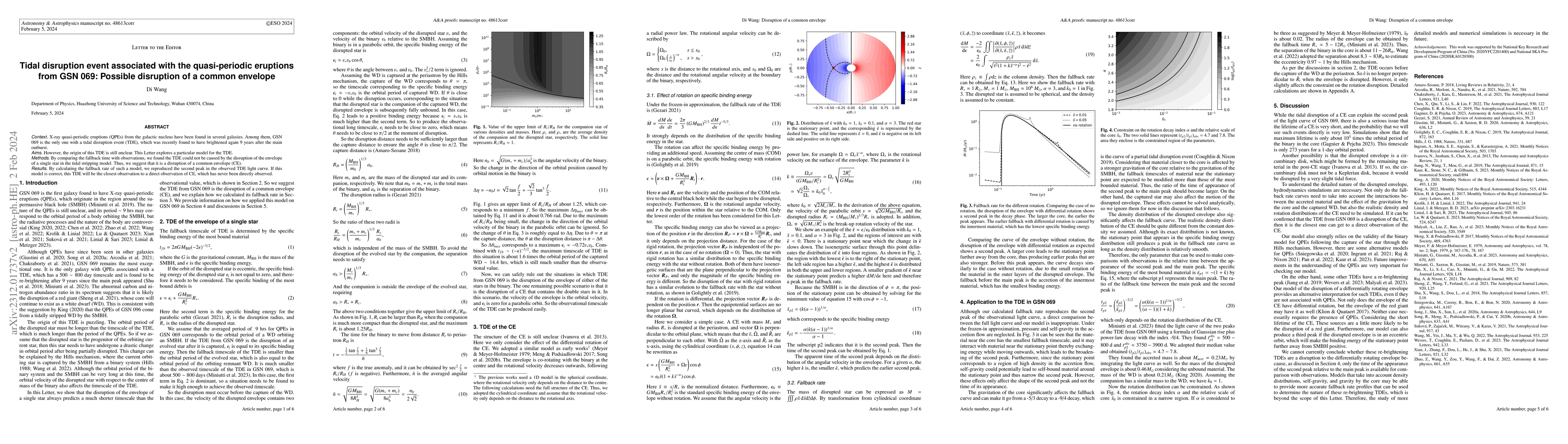 Thumbnail for Tidal disruption event associated with the quasi-periodic eruptions from
  GSN 069: Possible disruption of a common envelope