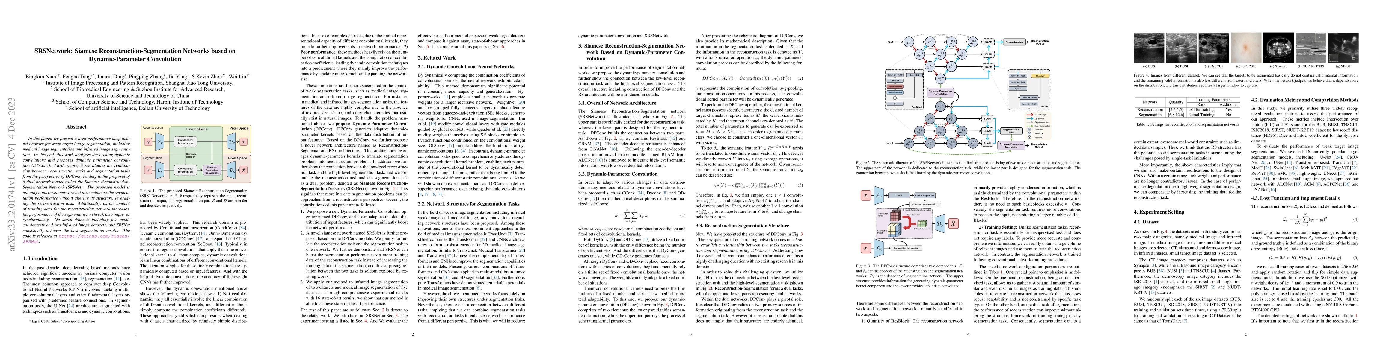 Thumbnail for SRSNetwork: Siamese Reconstruction-Segmentation Networks based on
  Dynamic-Parameter Convolution