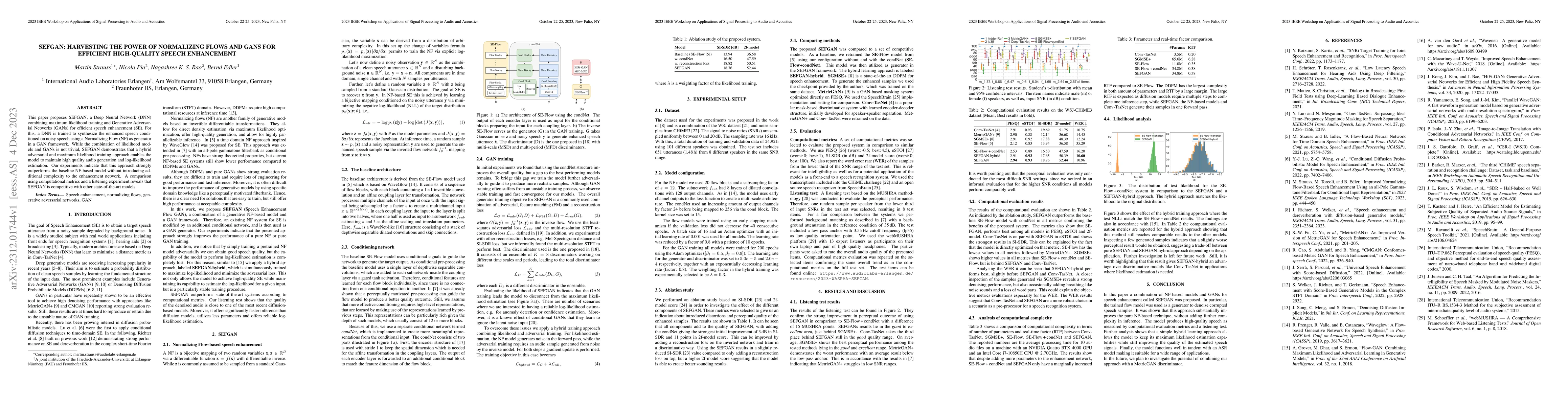 Thumbnail for SEFGAN: Harvesting the Power of Normalizing Flows and GANs for Efficient
  High-Quality Speech Enhancement