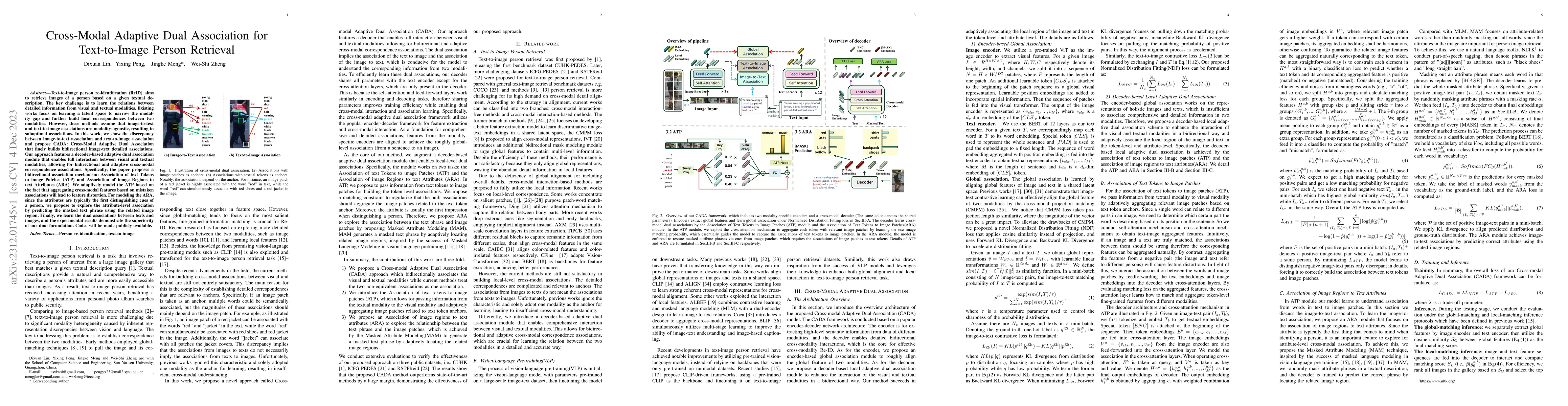 Thumbnail for Cross-Modal Adaptive Dual Association for Text-to-Image Person Retrieval