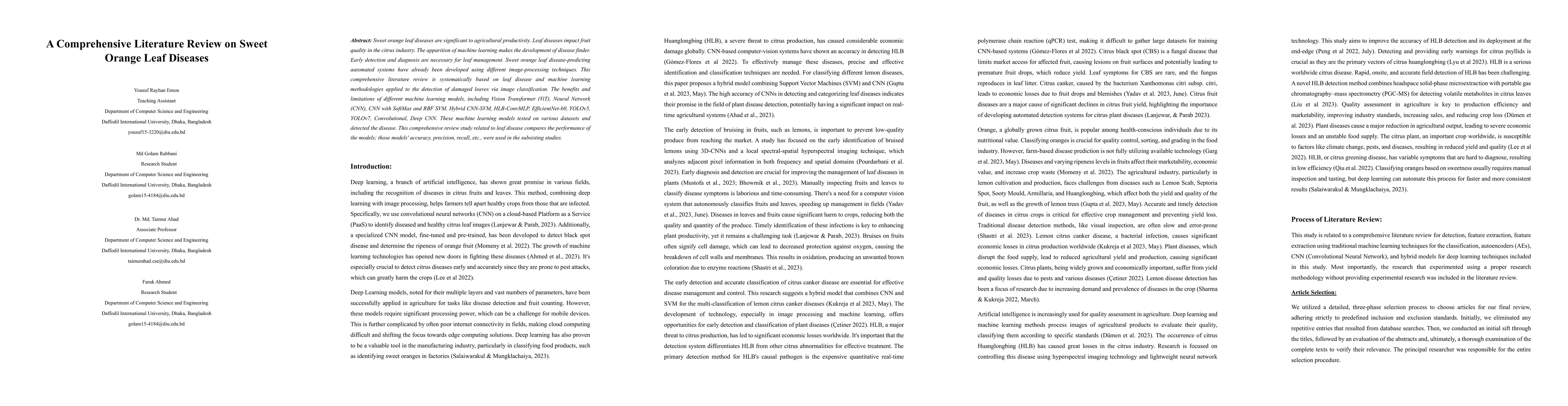 Thumbnail for A Comprehensive Literature Review on Sweet Orange Leaf Diseases