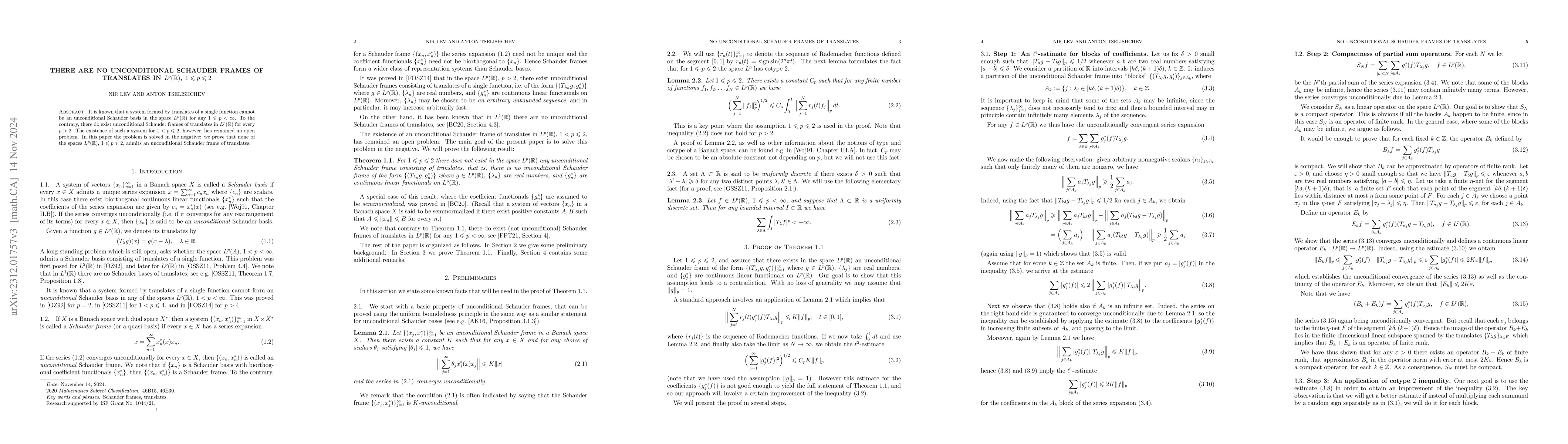 Thumbnail for There are no unconditional Schauder frames of translates in
  $L^p(\mathbb{R})$, $1 \le p \le 2$