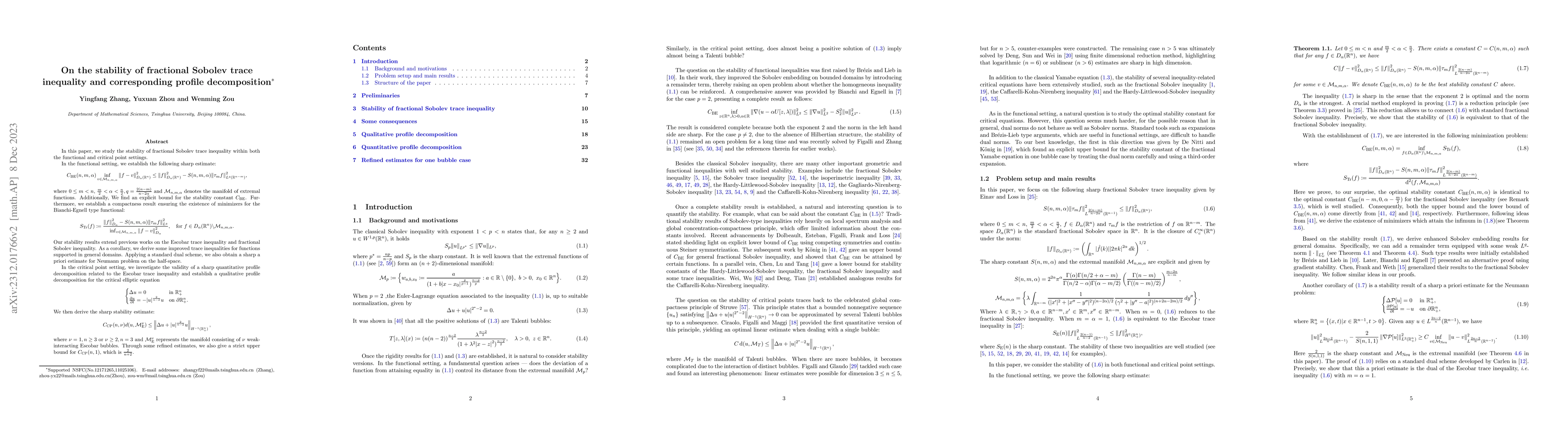 Thumbnail for On the stability of fractional Sobolev trace inequality and
  corresponding profile decomposition