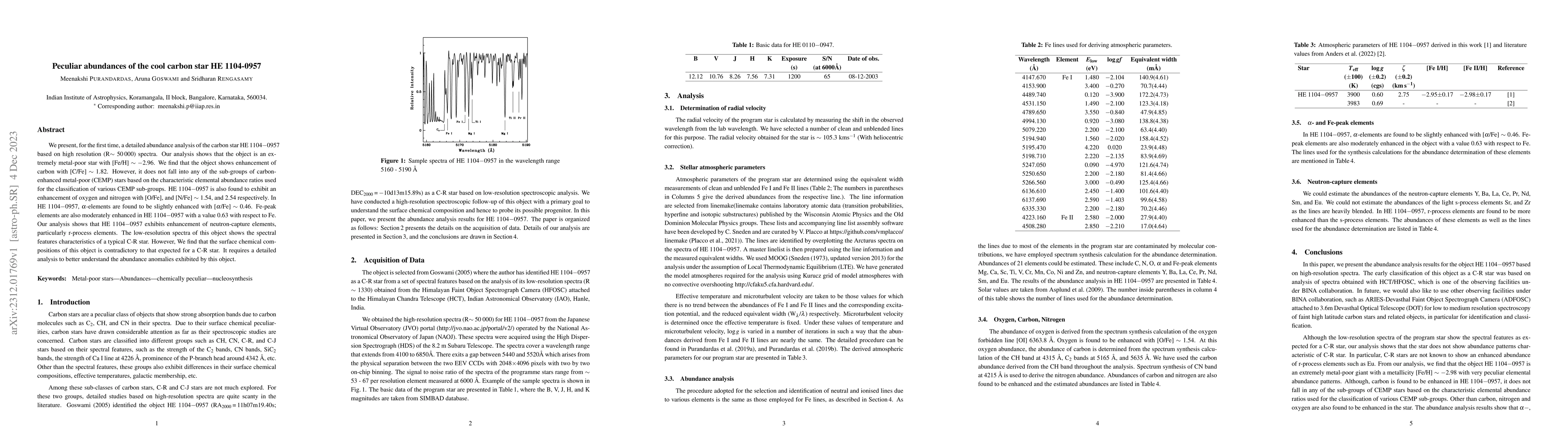 Thumbnail for Peculiar abundances of the cool carbon star HE 1104-0957