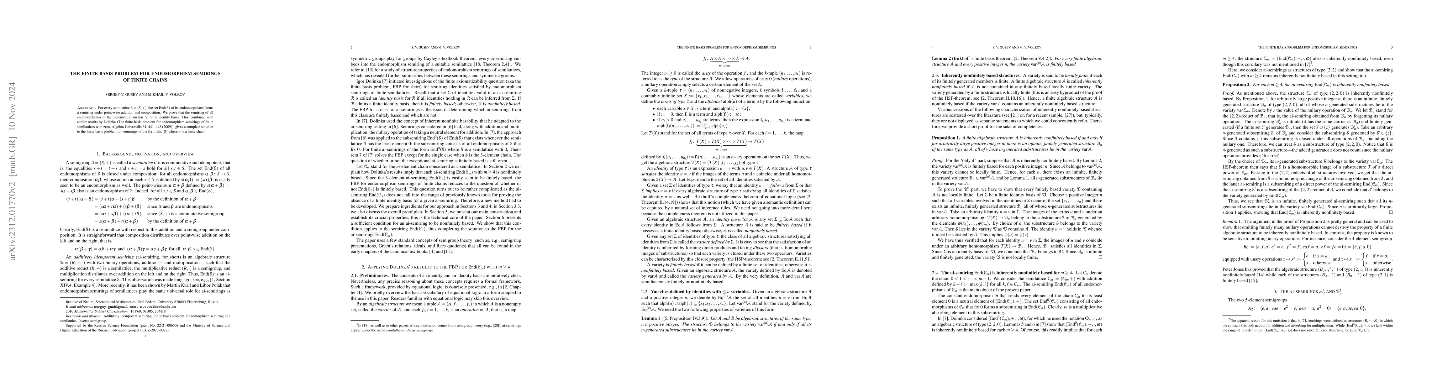 Thumbnail for The finite basis problem for endomorphism semirings of finite chains