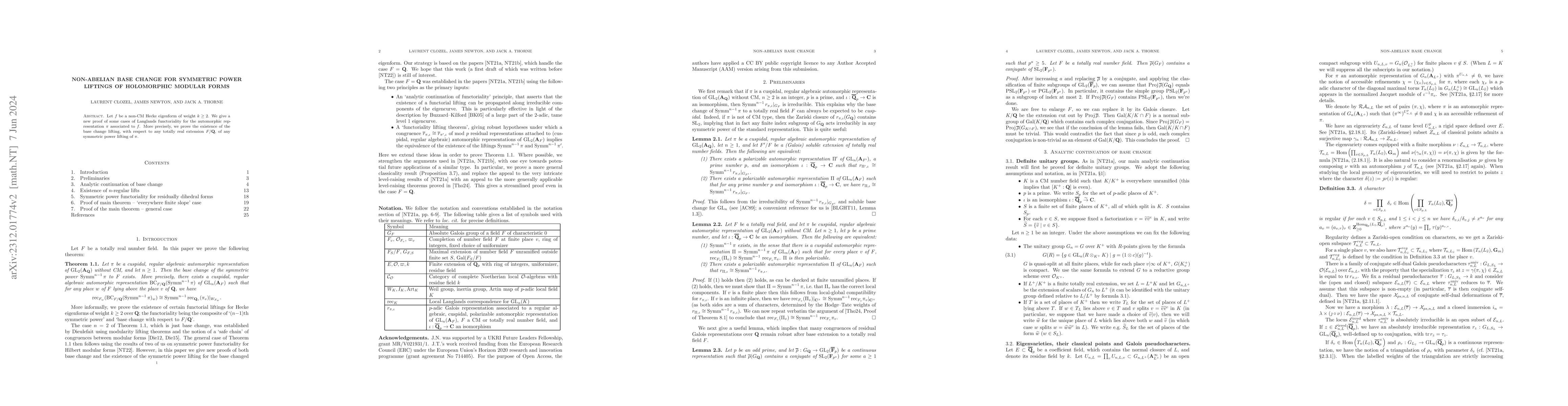Thumbnail for Non-abelian base change for symmetric power liftings of holomorphic
  modular forms