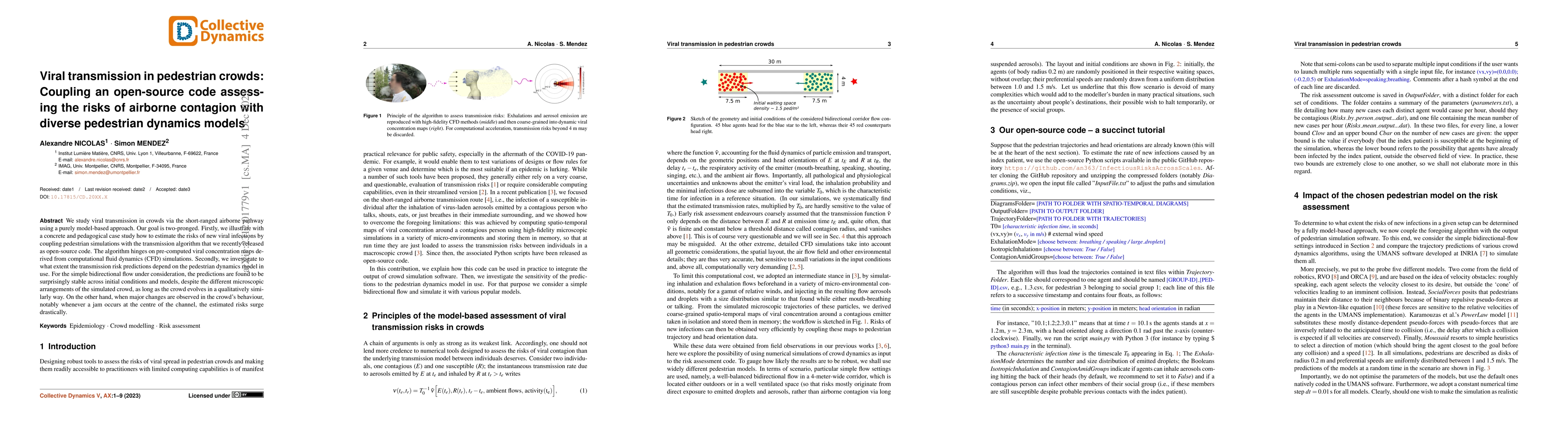 Thumbnail for Viral transmission in pedestrian crowds: Coupling an open-source code
  assessing the risks of airborne contagion with diverse pedestrian dynamics
  models