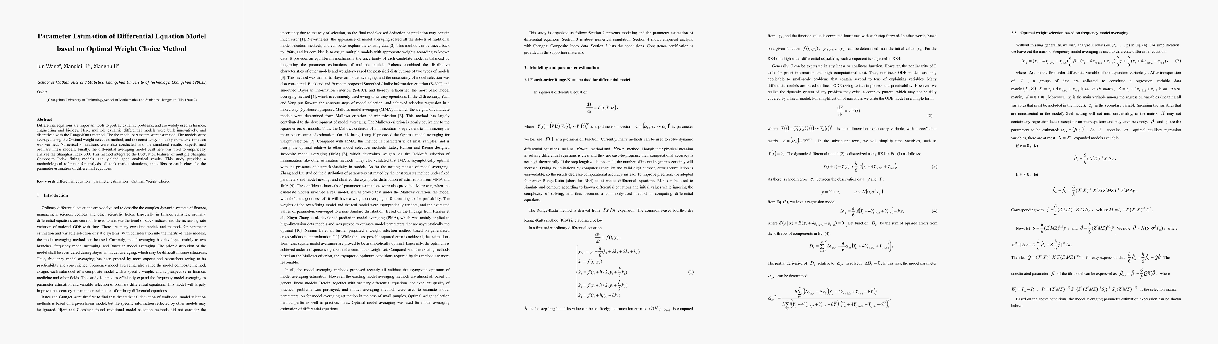 Thumbnail for Parameter Estimation of Differential Equation Model based on Optimal
  Weight Choice Method