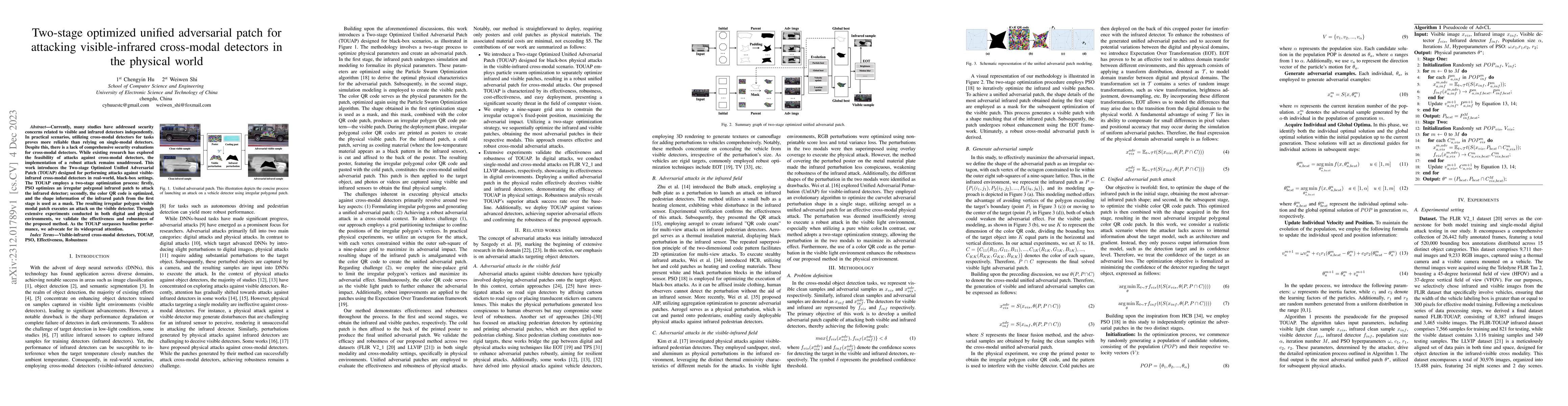 Thumbnail for Two-stage optimized unified adversarial patch for attacking
  visible-infrared cross-modal detectors in the physical world