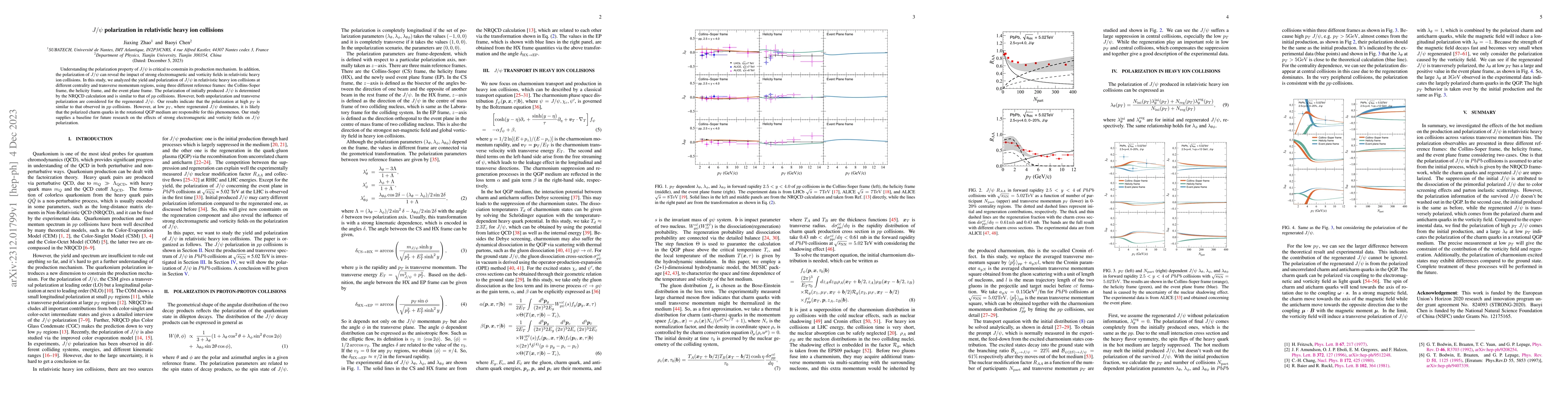 Thumbnail for $J/\psi$ polarization in relativistic heavy ion collisions