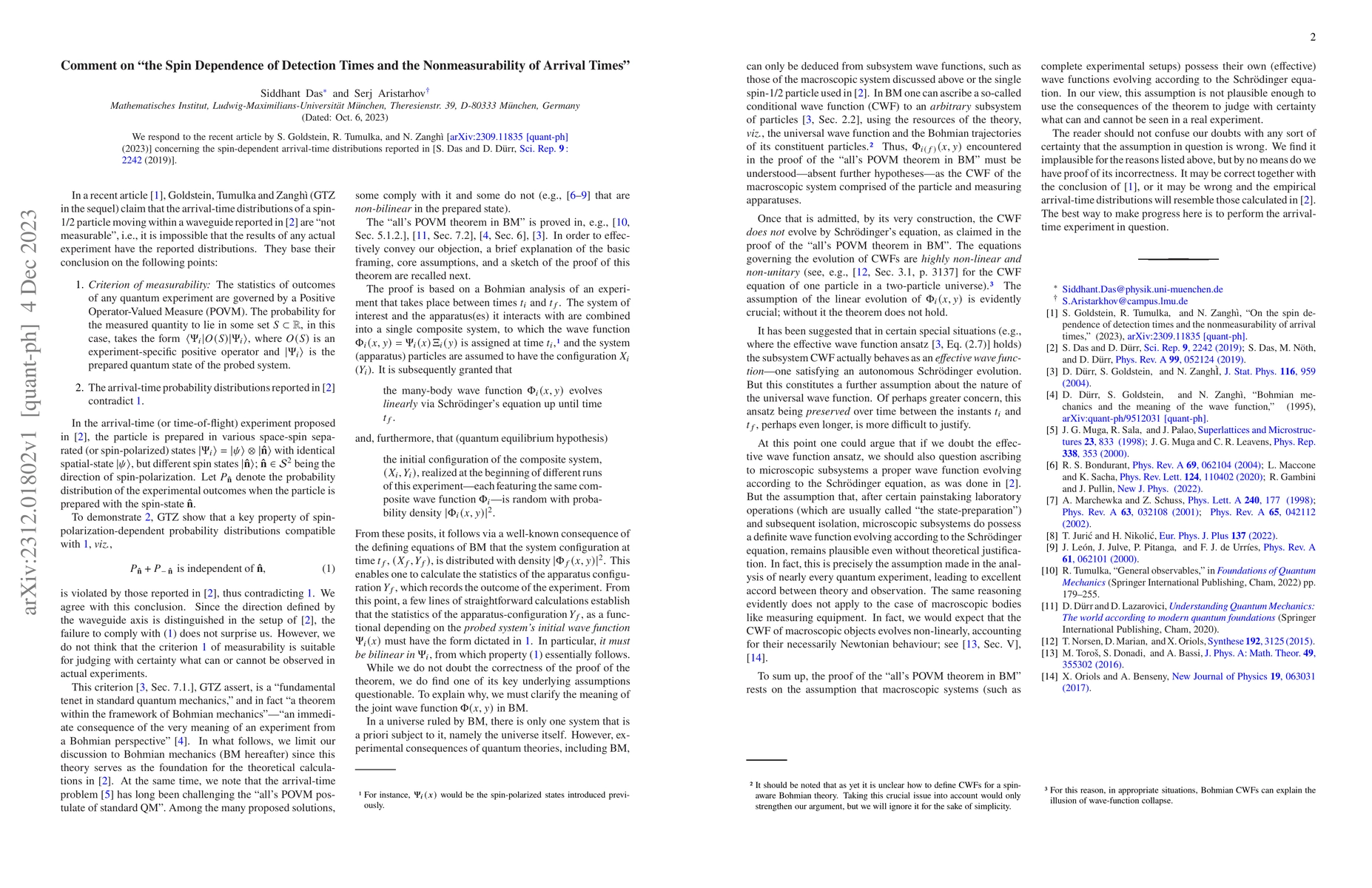 Thumbnail for Comment on "the Spin Dependence of Detection Times and the
  Nonmeasurability of Arrival Times"