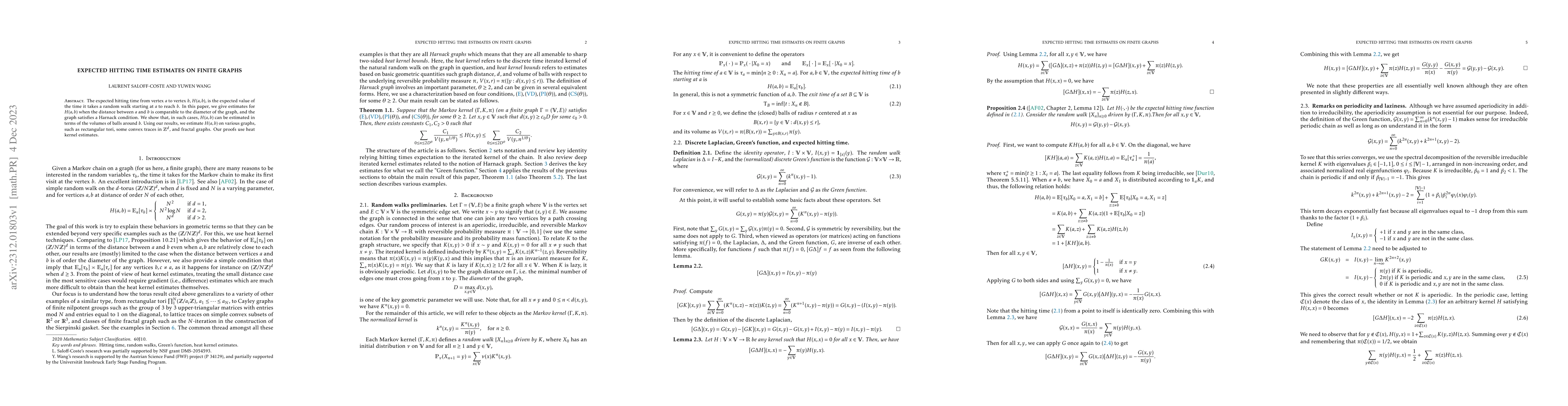 Thumbnail for Expected hitting time estimates on finite graphs