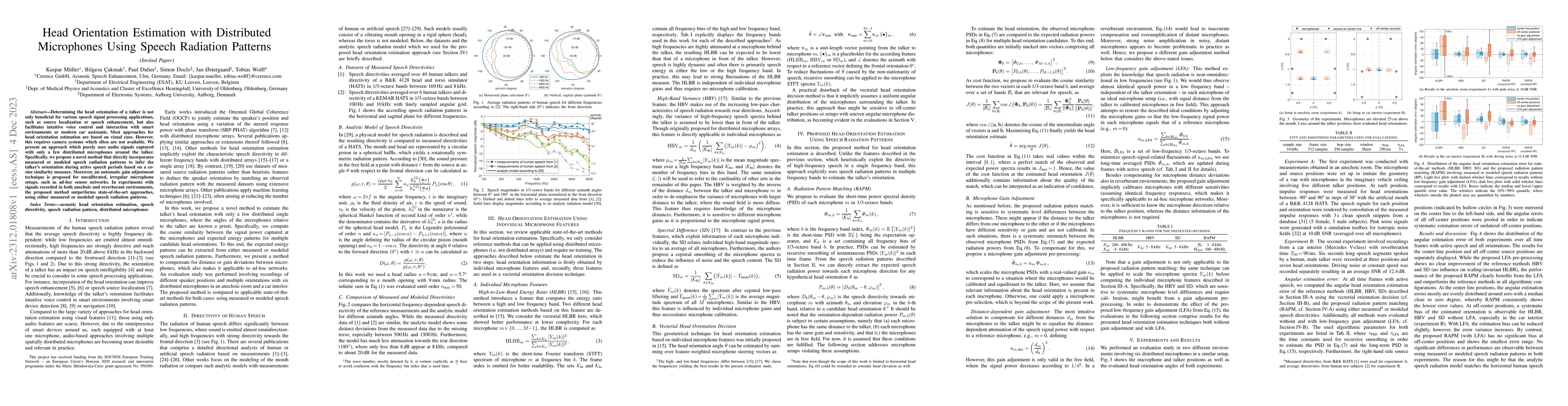 Thumbnail for Head Orientation Estimation with Distributed Microphones Using Speech
  Radiation Patterns