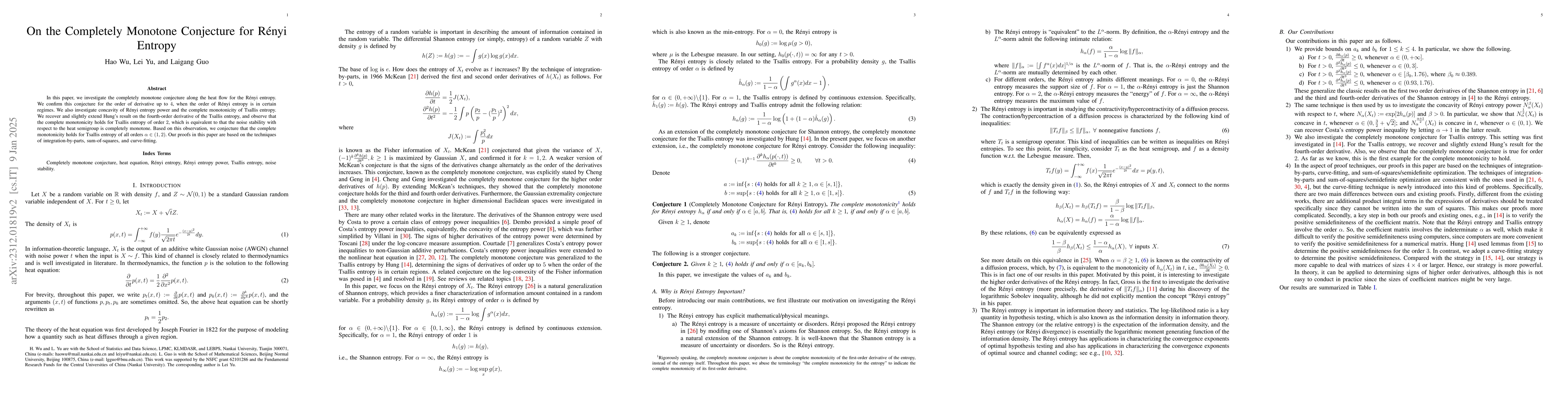 Thumbnail for On the Completely Monotone Conjecture for R\'enyi Entropy