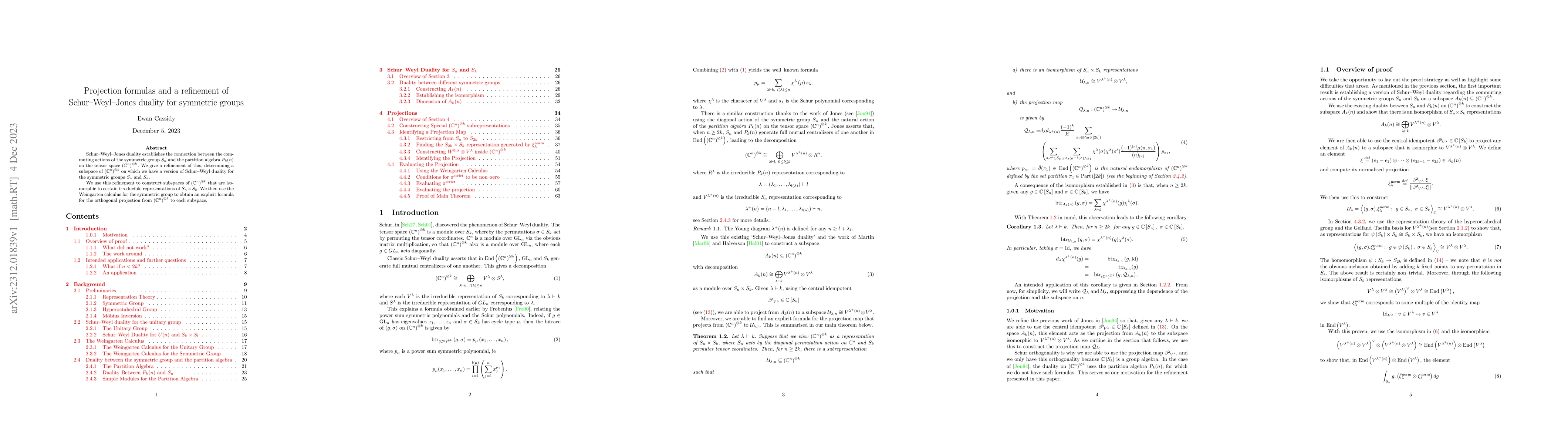 Thumbnail for Projection formulas and a refinement of Schur--Weyl--Jones duality for
  symmetric groups