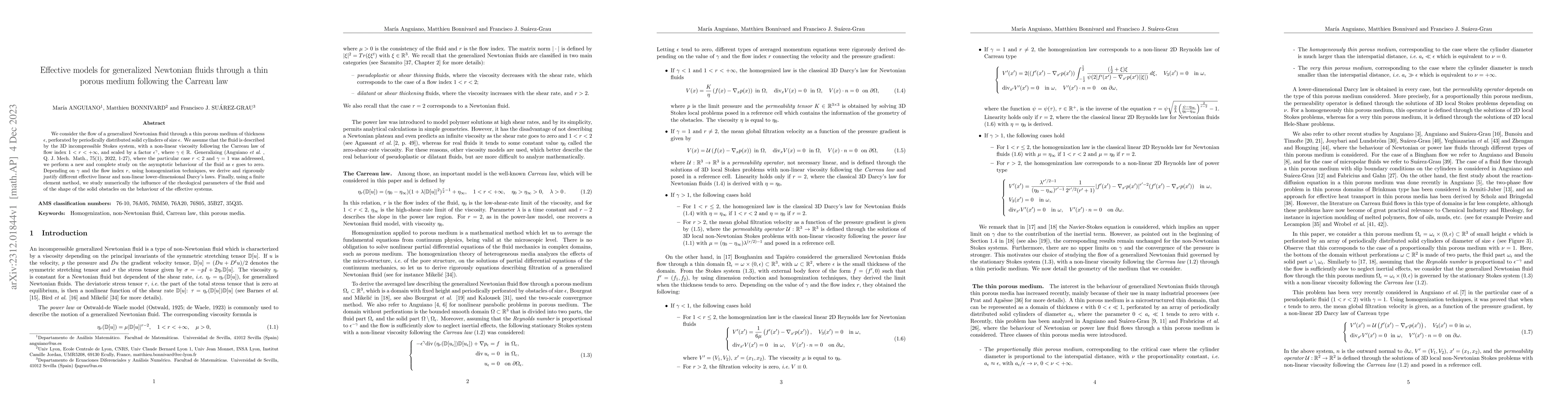 Thumbnail for Effective models for generalized Newtonian fluids through a thin porous
  medium following the Carreau law