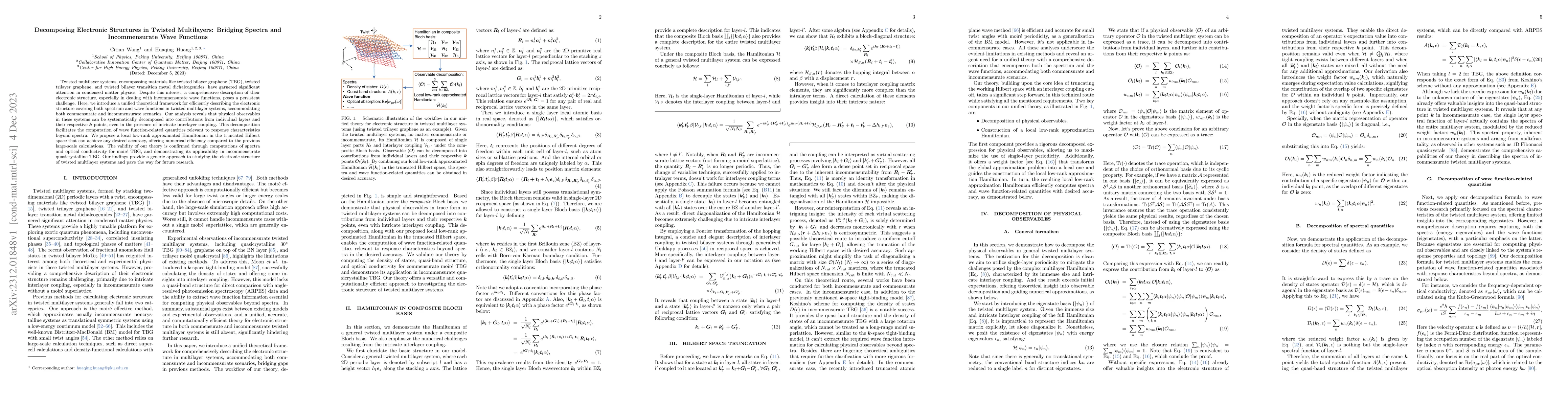 Thumbnail for Decomposing Electronic Structures in Twisted Multilayers: Bridging
  Spectra and Incommensurate Wave Functions
