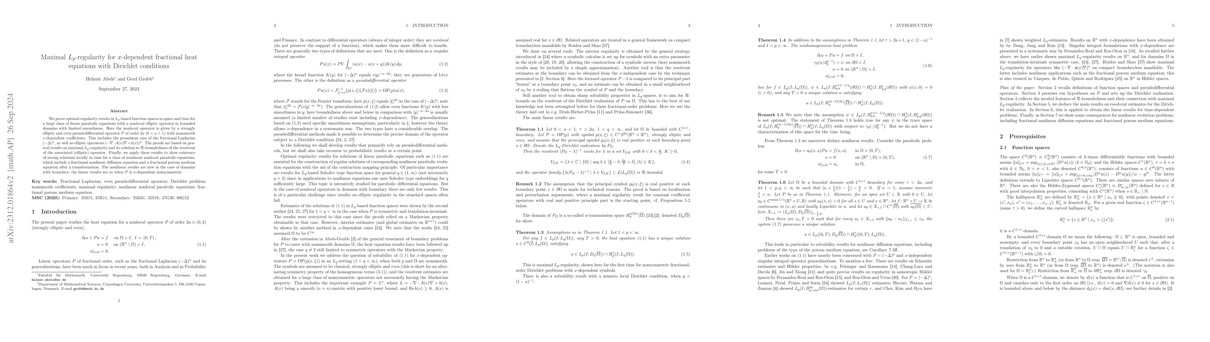 Thumbnail for Maximal $L_p$-regularity for $x$-dependent fractional heat equations
  with Dirichlet conditions