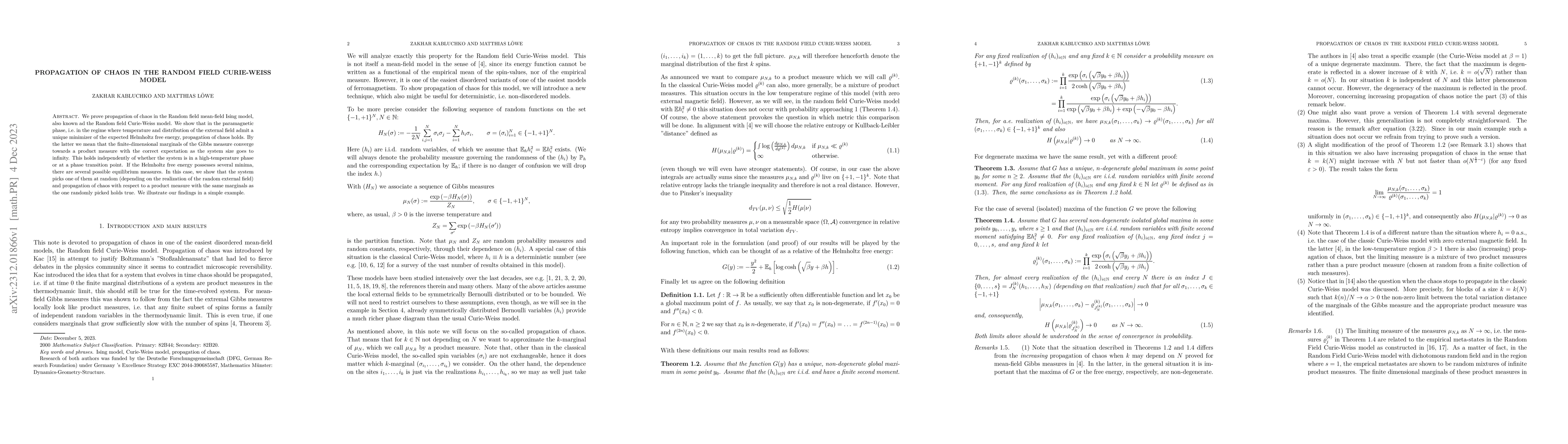 Thumbnail for Propagation of chaos in the Random field Curie-Weiss model