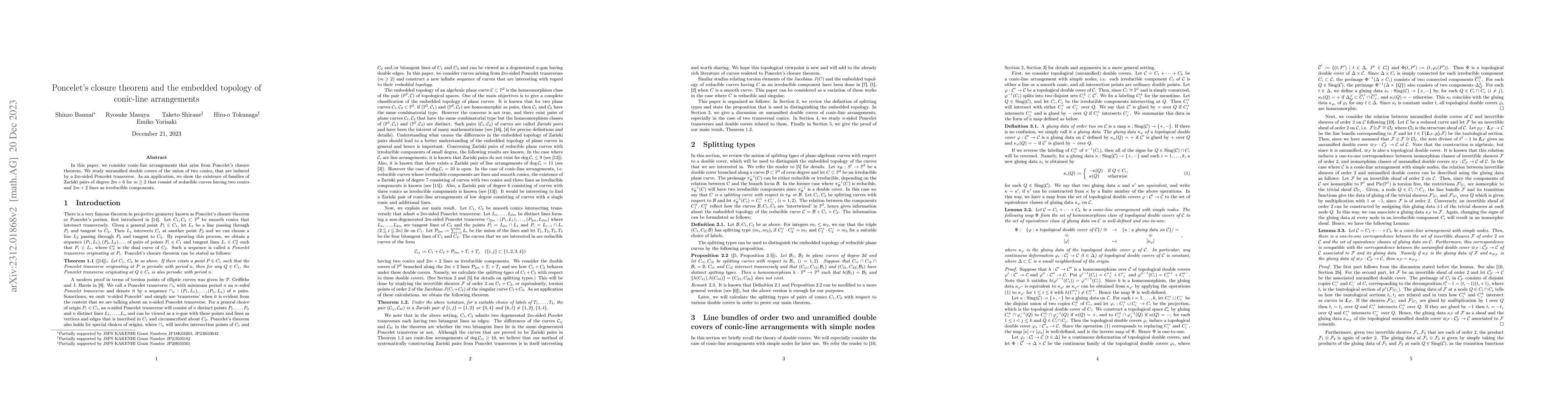 Thumbnail for Poncelet's closure theorem and the embedded topology of conic-line
  arrangements